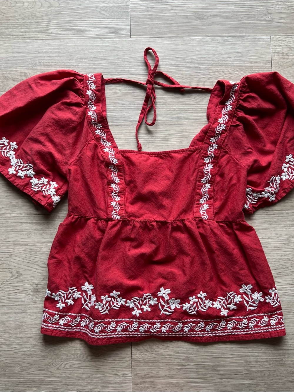 Old Navy Red Embroidered Peasant Top